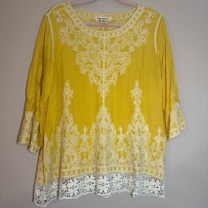 Indigo thread Co Yellow Embroidered Women's Top